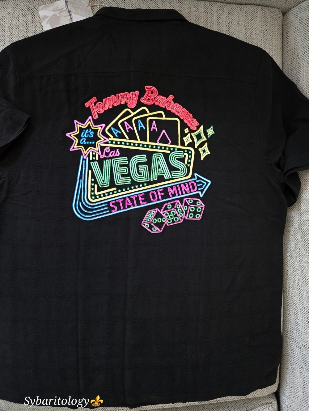 NWT 100% SILK TOMMY BAHAMA Black Shirt with Neon Las Vegas Back Graphic Size:XL